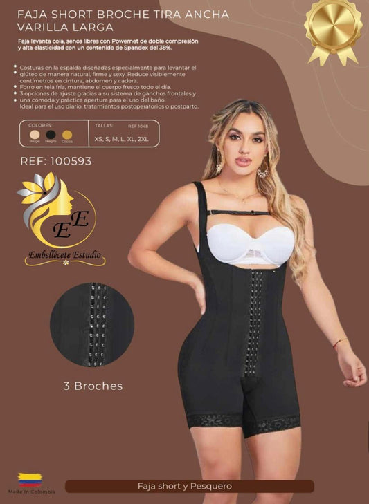 FAJA SHORT BROCHE TIRA ANCHA  VARILLA LARGA