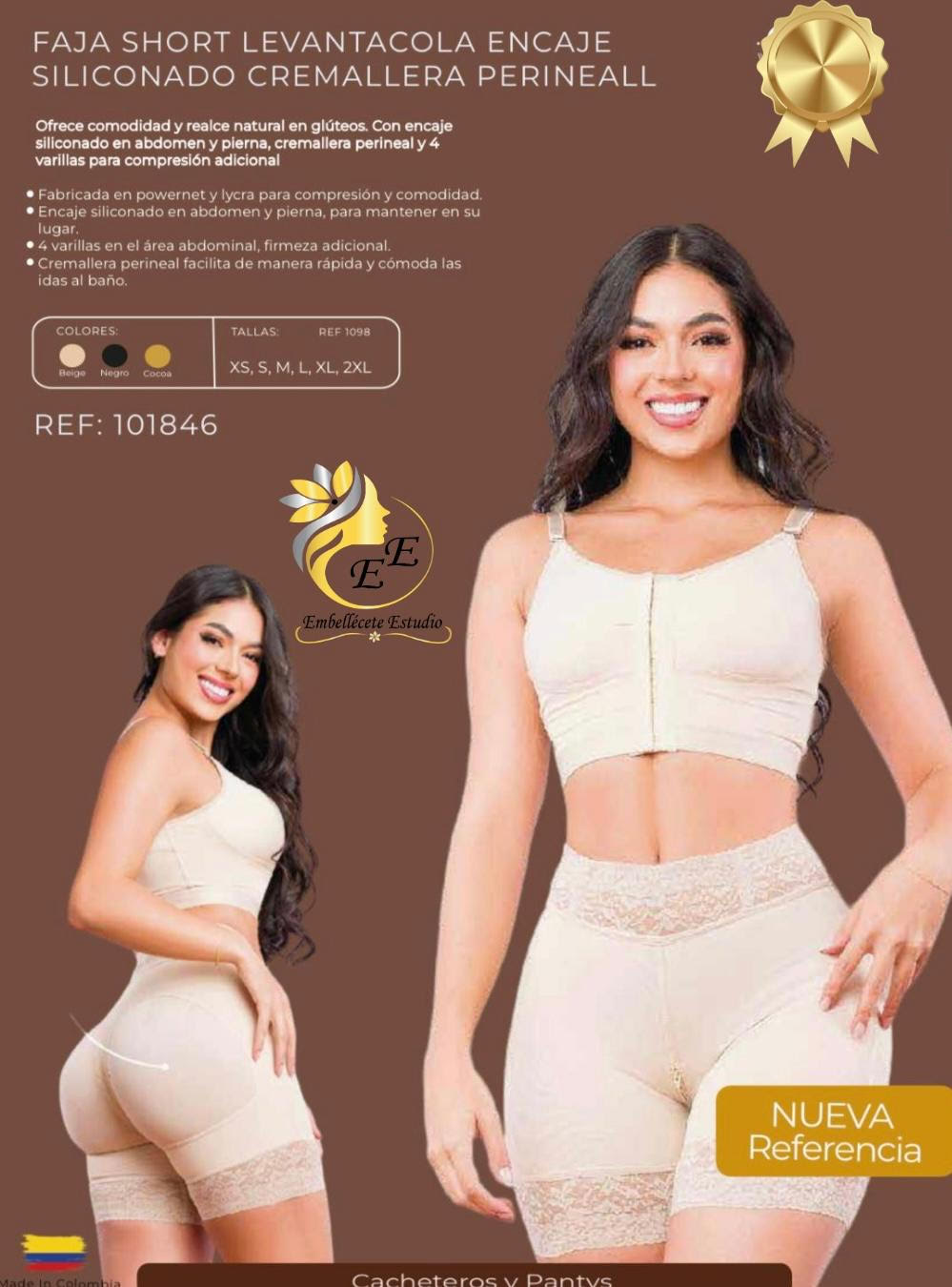 FAJA SHORT LEVANTACOLA ENCAJE  SILICONADO CREMALLERA PERINEAL