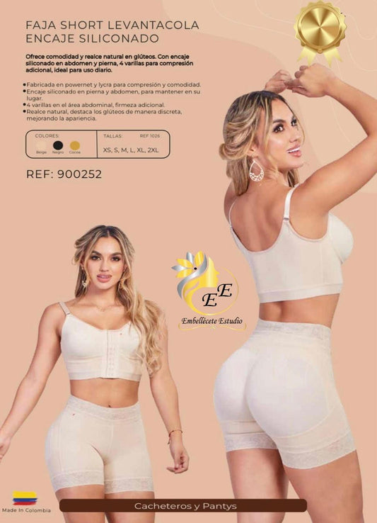 FAJA SHORT LEVANTACOLA  ENCAJE SILICONADO